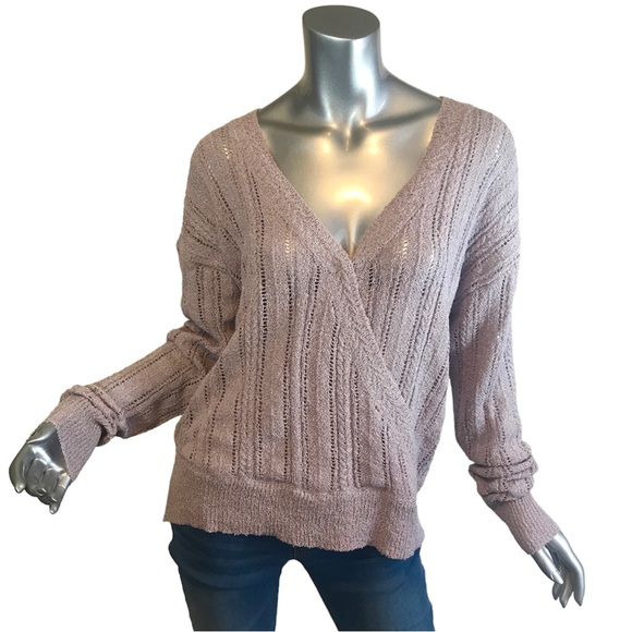 ASTR The Label Lavender Wrap Front Pointelle Knit V-Neck Sweater XL NEW! - Picture 3 of 16